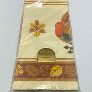 Hallmark Table Cover 60x102 Cream New Vintage Thanksgiving Turkey Border